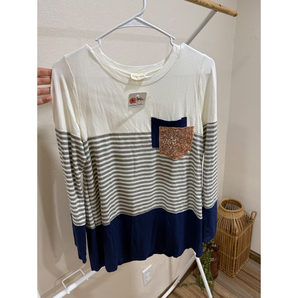 Casual Colorblock Sequin Striped Long Sleeve Size Small‎